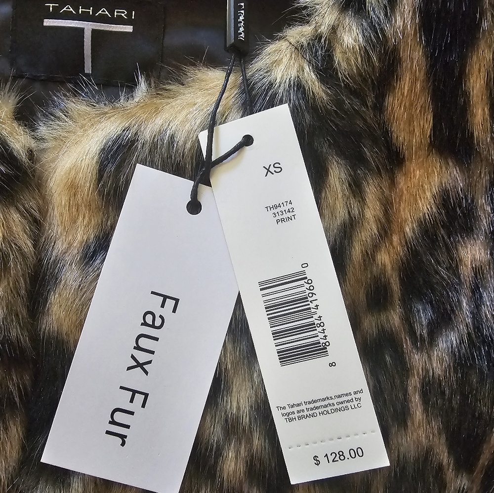 Tahari Leopard Print Faux Fur Teddy Jacket - Black & Tan - Picture 3 of 5